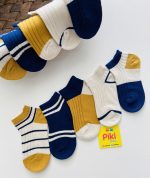 جوراب کبریتی پسرانه وارداتی تم رنگی خردلی/سورمه ای (4-6 سال)