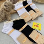 جوراب کبریتی مشکی مچی زنانه لب گیپور کتان 🖤