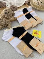 جوراب کبریتی مشکی مچی زنانه لب گیپور کتان 🖤