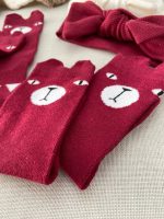 جوراب های ساق بلند رنگ دونه اناری زرشکی - Image 2