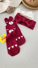 جوراب های ساق بلند رنگ دونه اناری زرشکی - Image 3