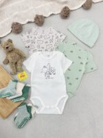 بادی آستین کوتاه اورجینال H&M تم فیل و زرافه (نوزادی تااا 9 ماه)