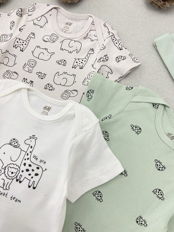 بادی آستین کوتاه اورجینال H&M تم فیل و زرافه (نوزادی تااا 9 ماه) - Image 2