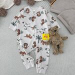 سرهمی زمینه خاکی طرح حیوانات اورجینال برند H&M (نوزادی تاااا 6 ماه )