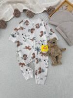 سرهمی زمینه خاکی طرح حیوانات اورجینال برند H&M (نوزادی تاااا 6 ماه )