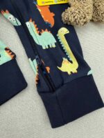 سرهمی زیپی اورجینال برند H&M (1-2 ماه) طرح دایناسور زمینه سورمه ای - Image 2