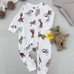 سرهمی زیپی طرح پلنگ و زرافه زمینه شیری اورجینال برند H&M