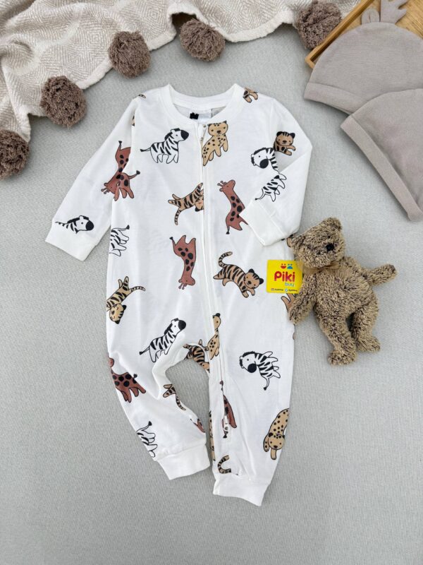 سرهمی زیپی طرح پلنگ و زرافه زمینه شیری اورجینال برند H&M - Image 2