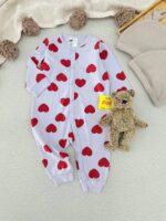 سرهمی زمینه یاسی طرح قلب اورجینال برند H&M (1-2 ماه و 4-6 ماه )