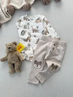 بادی آستین بلند کبریتی و شلوار برند newbie