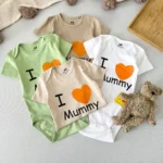 بادی آستین کوتاه اورجینال برند H&M (سایز 6-9 ماه) طرح I ❤️ Mummy