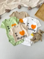 بادی آستین کوتاه اورجینال برند H&M (سایز 6-9 ماه) طرح I ❤️ Mummy