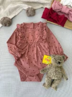 بادی نوزادی دخترانه صورتی قلبی lupilu همراه با خرس عروسکی