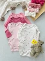 ست ۴ عددی بادی نوزادی دخترانه H&M صورتی و گل‌دار در پیکی بای