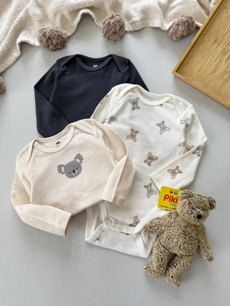 ست ۳ تایی بادی نوزادی H&M طرح کوالا و مشکی ساده