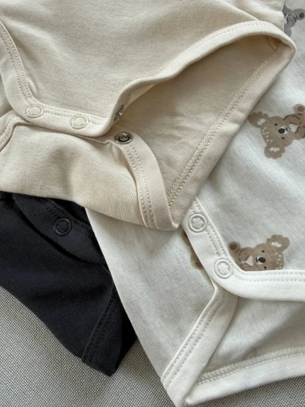 نمای نزدیک دکمه فشاری بادی نوزادی H&M نخ پنبه