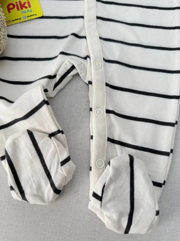 پارچه 100٪ نخ پنبه سرهمی جوراب‌دار نوزادی H&M راه‌راه شیری