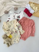 ست سه عددی بادی نوزادی دخترانه lupilu شامل مدل کرم، سفید و صورتی