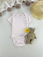 بادی آستین کوتاه برند H&M زمینه صورتی خالدار 6-9 ماه
